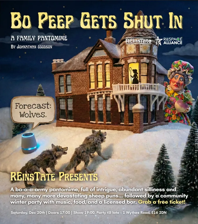 🎄 REinsTate Winter Party & Pantomime - Little Bo Peep Gets Shut In! - Flyer