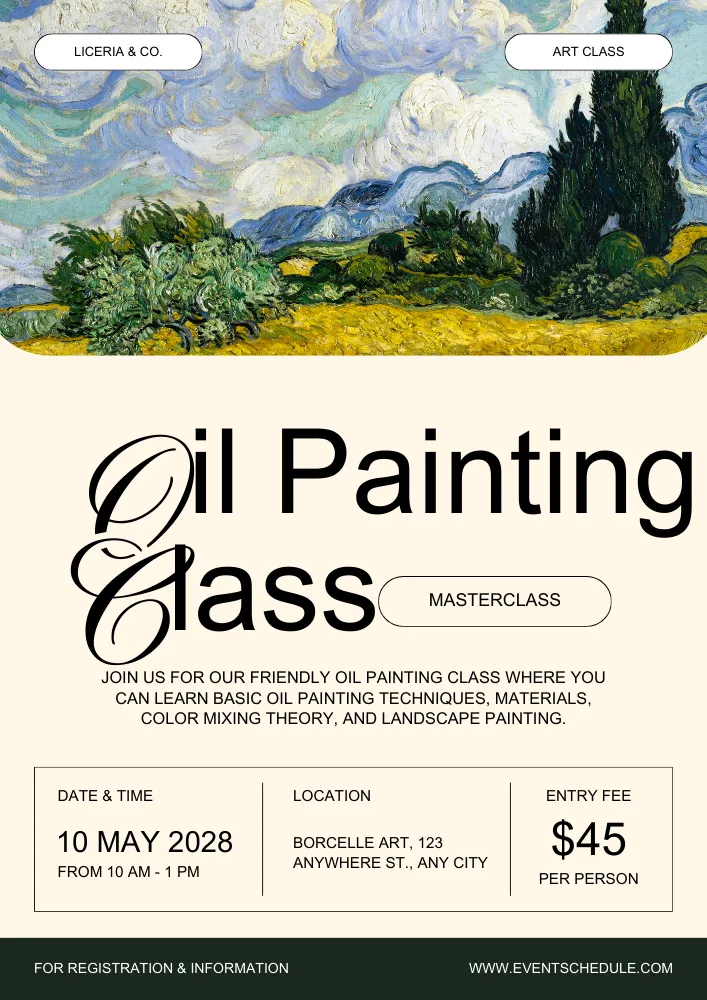 Weekly Oil Painting Masterclass - Flyer