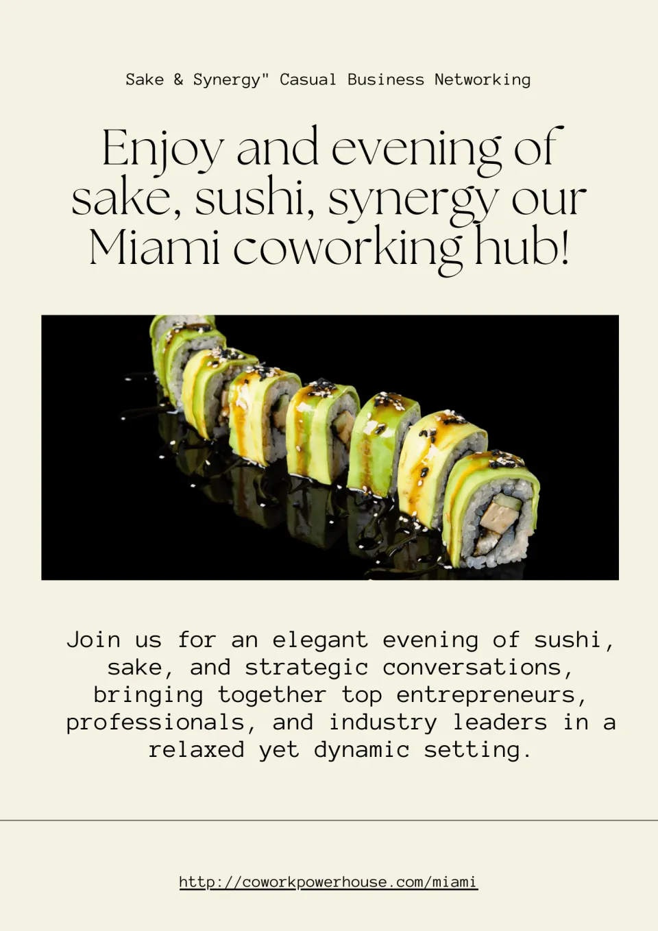 "Sake & Synergy" Casual Business Networking - Flyer